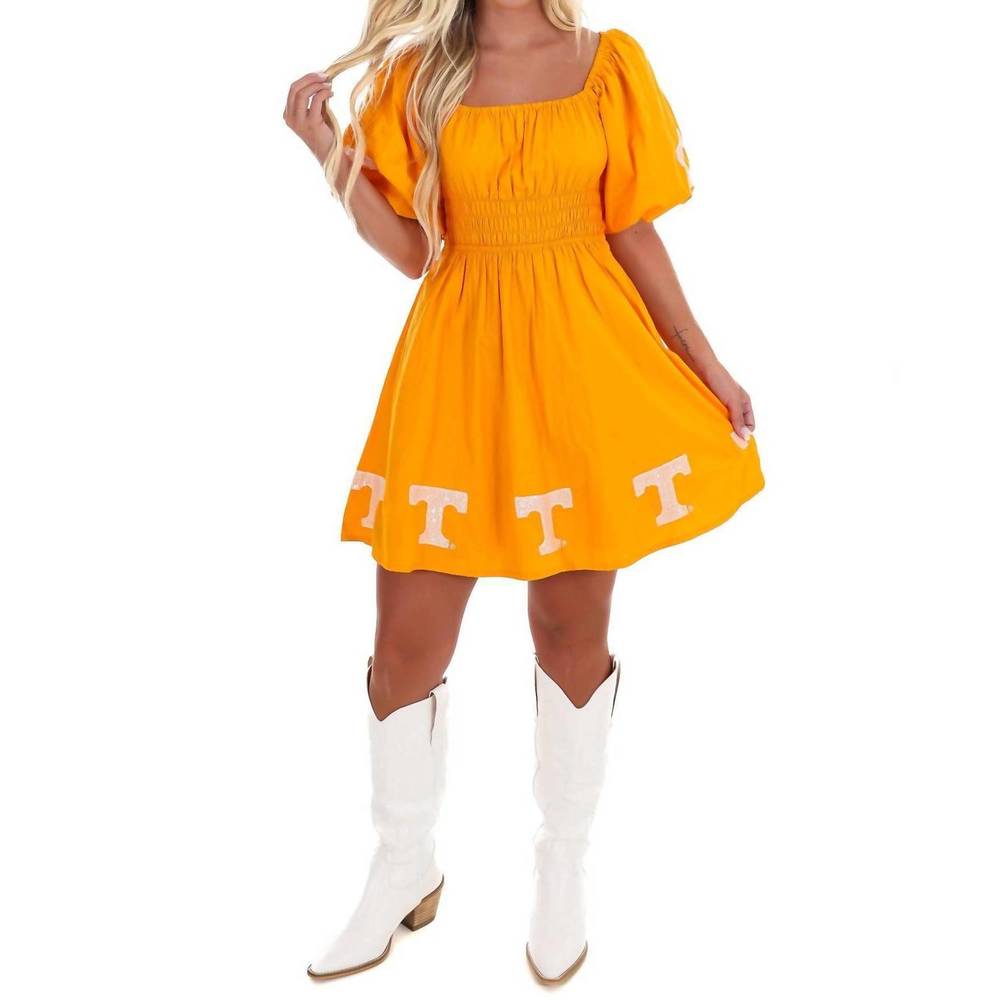 NEW STEWART SIMMONS university of tennessee puff sleeve mini dress in orange - Picture 10 of 10